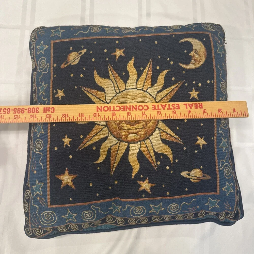 Pair Vyg 90s Celestial Whimsigoth Sun Moon Blue Yellow Tapestry Throw Pillows
